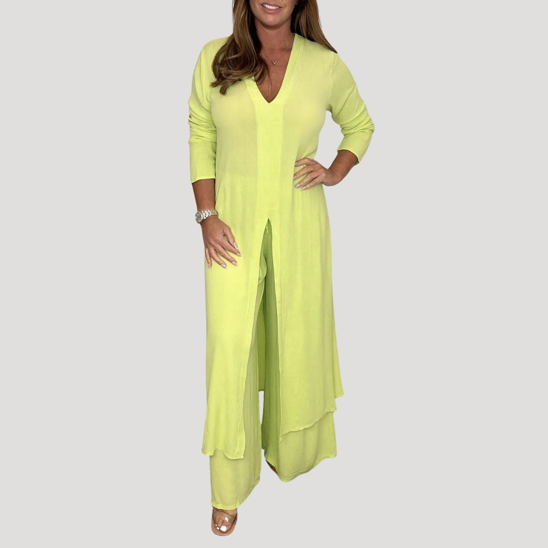 Dam matchande tvådelat set med byxor och topp