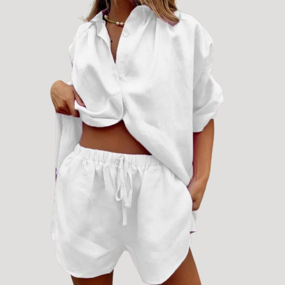 Dam matchande set sommar linne med skjorta och shorts