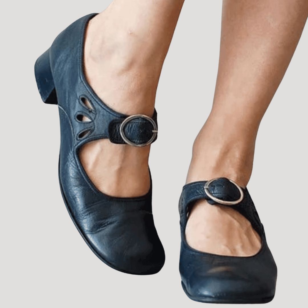 Dam mary jane skor i läder med låg klack