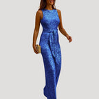 Dam byxdress glittrig fest ärmlös öppen rygg elegant stil