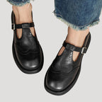 Dam ballerinaskor i läder med rem