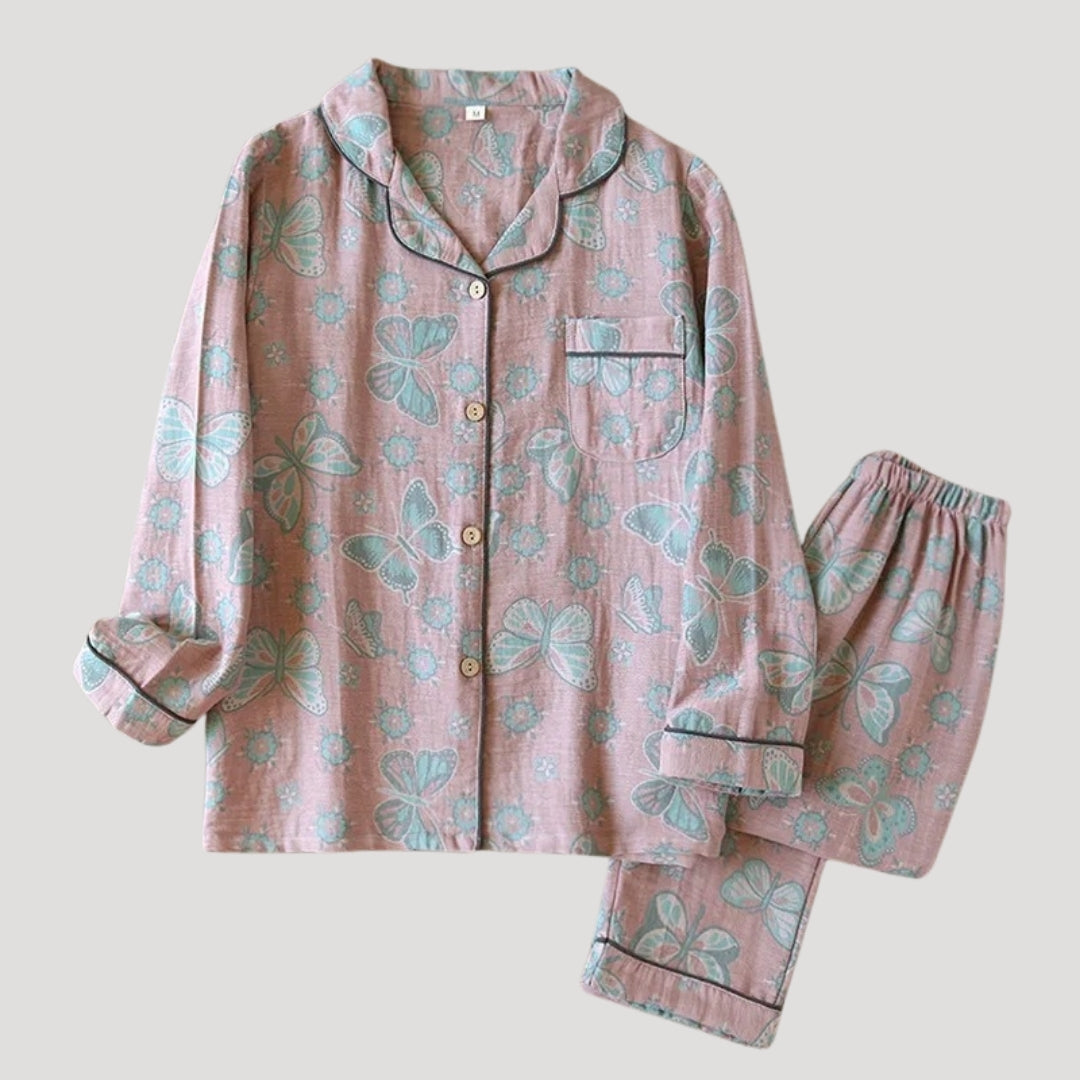 Dam pyjamasset långärmad tvådelad mönstrad med skjorta