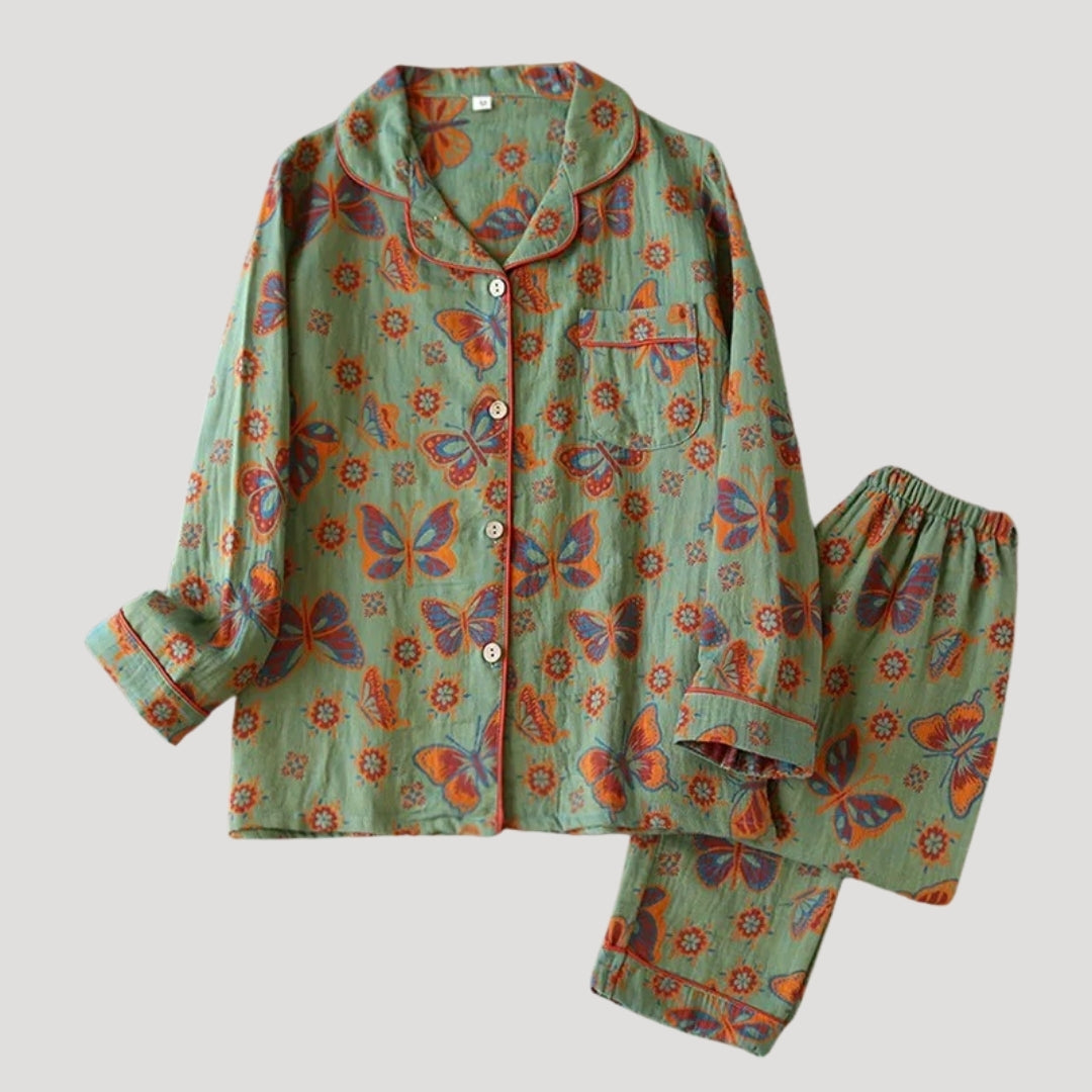 Dam pyjamasset långärmad tvådelad mönstrad med skjorta