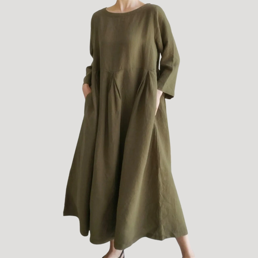 Dam långärmad maxiklänning i lös passform elegant klänning