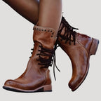 Dam ankelboots skor i skinn med snörning låga bekväma