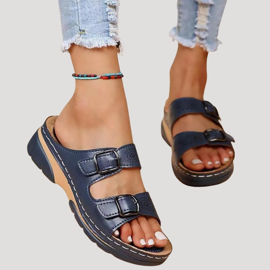 Dam sandaler skor slip in med spänne platåsula bekväma