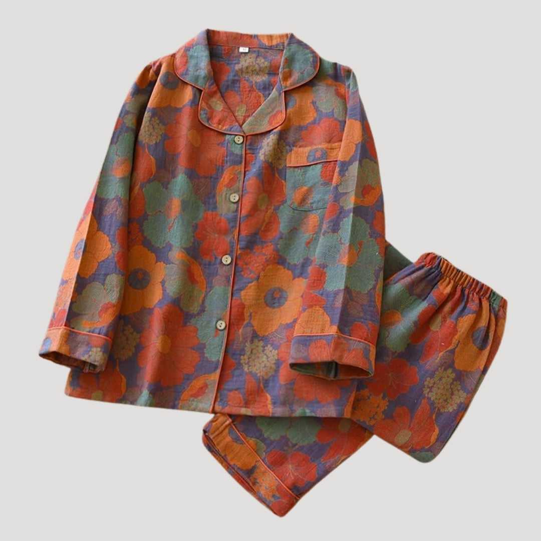 Dam pyjamasset långärmad tvådelad mönstrad med skjorta