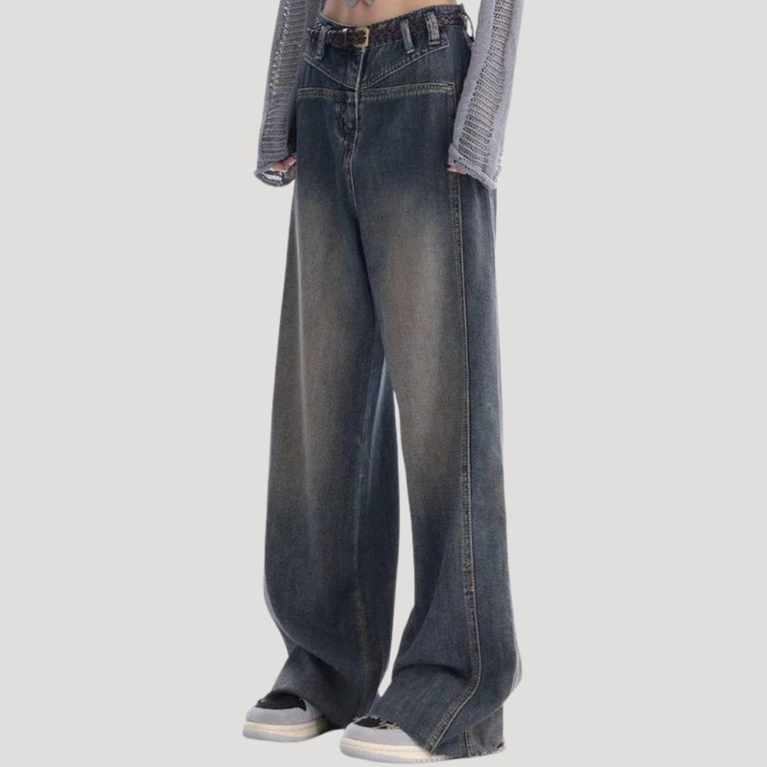 Dam baggy jeans vida byxor blå lågmidjade