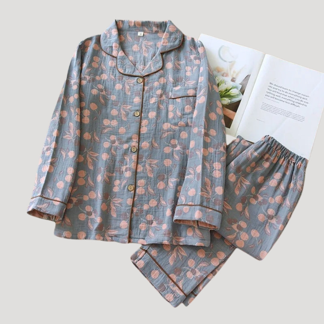 Dam pyjamasset långärmad tvådelad mönstrad med skjorta