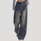 Dam baggy jeans vida byxor blå lågmidjade