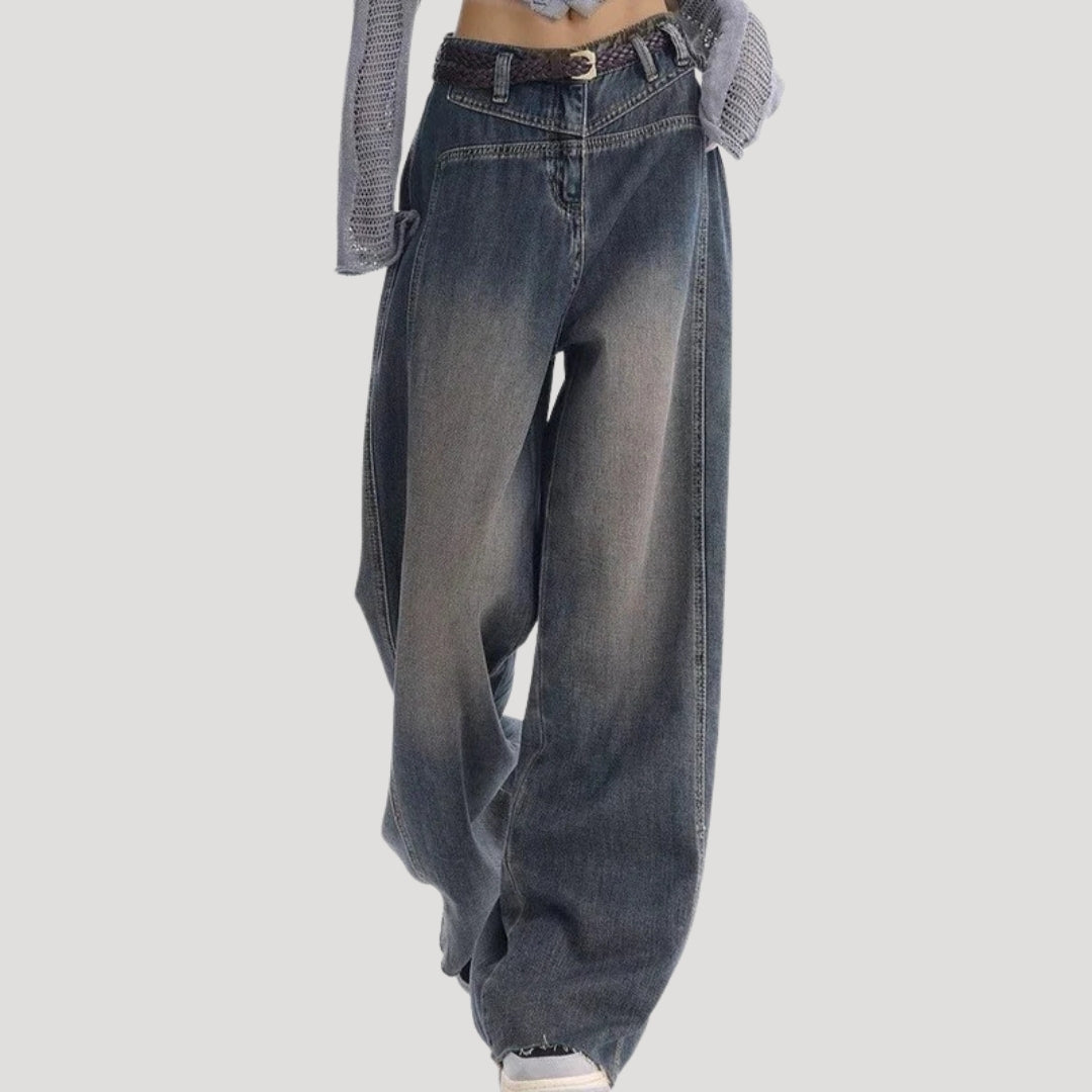 Dam baggy jeans vida byxor blå lågmidjade