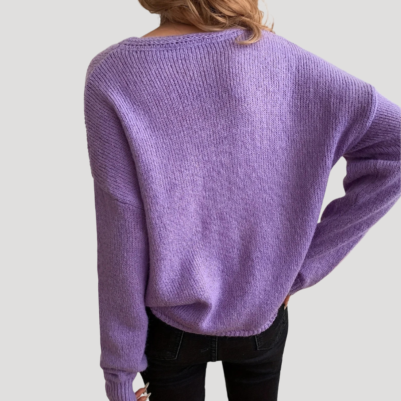 Damtröja Stickad Rundhalsad Oversized Lila Vardag