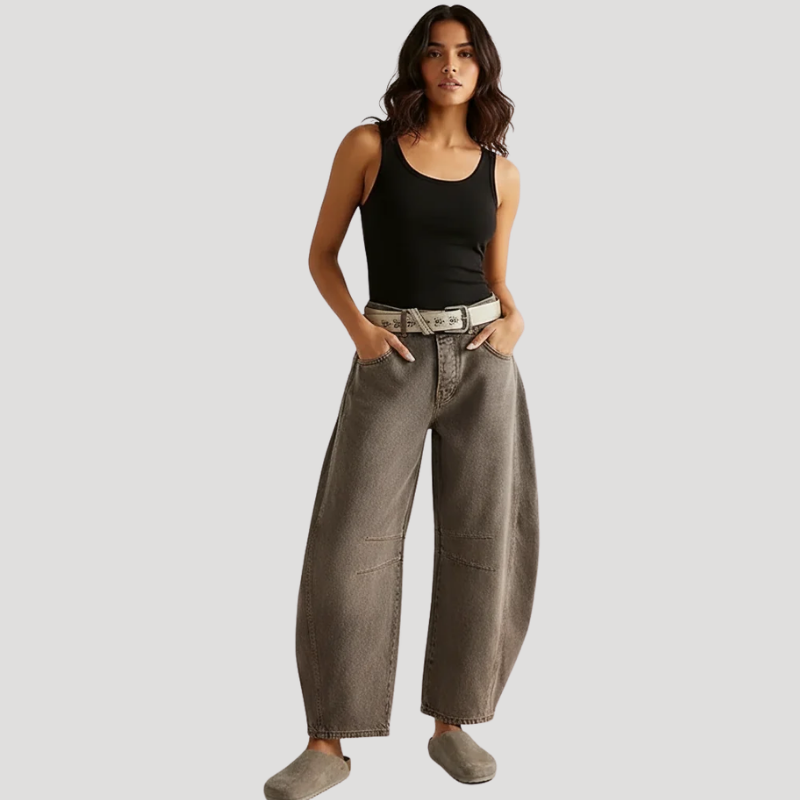 Dam Barreljeans Högmidjade Avslappnad Passform Vardagsjeans