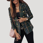 Dam rutig kavaj tweed elegant vårjacka stilren design
