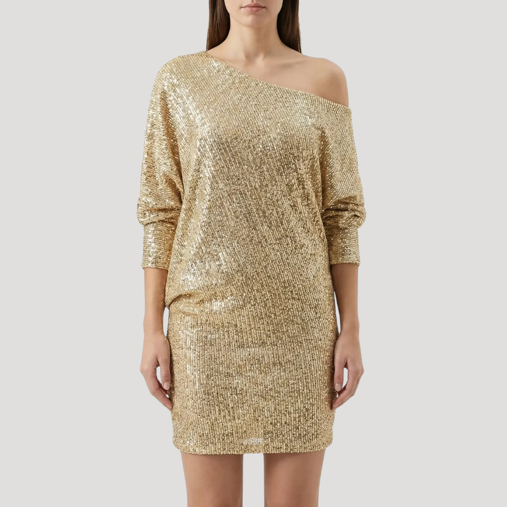 Dam Festklänning Paljettklänning Off Shoulder Långärmad Mini
