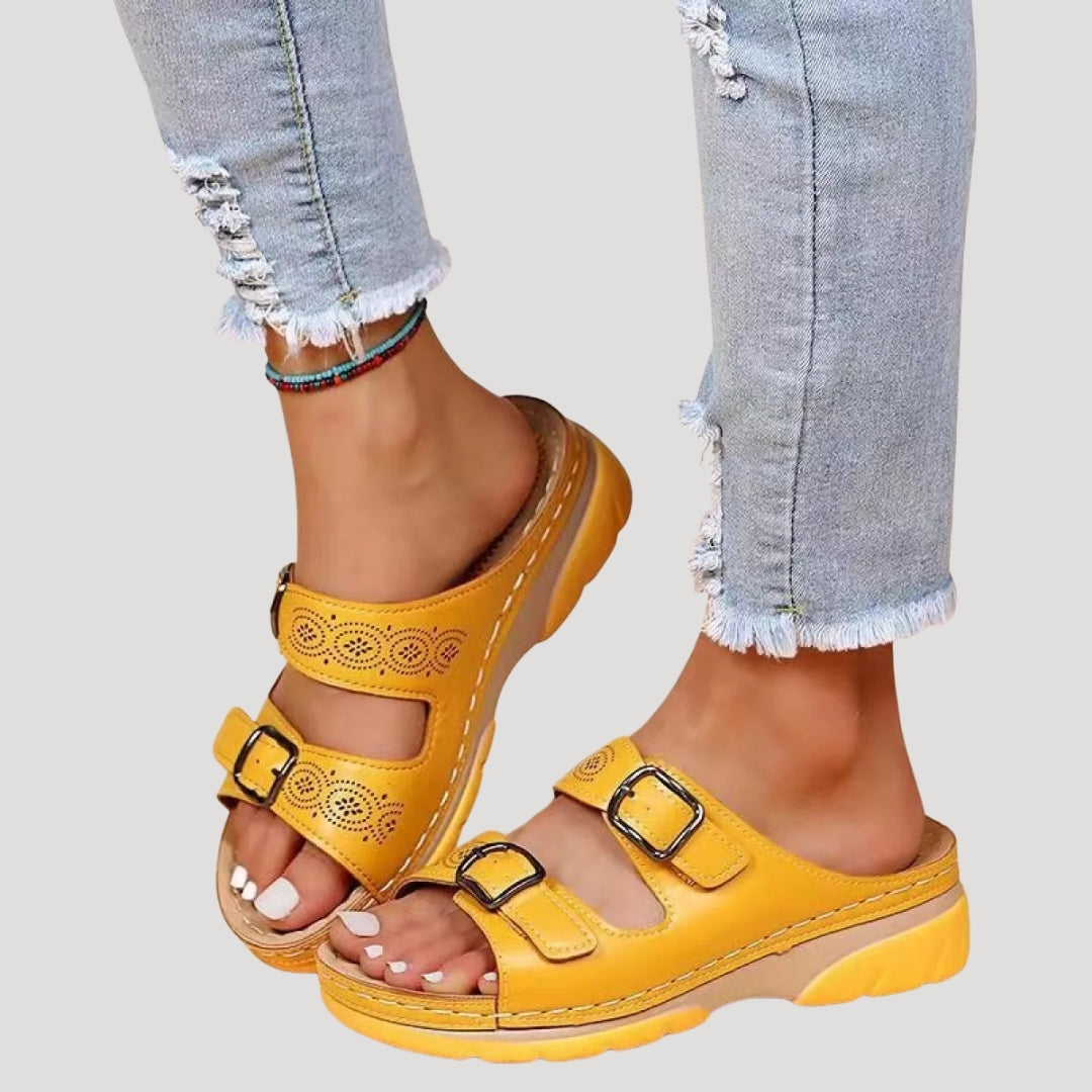 Dam sandaler skor slip in med spänne platåsula bekväma