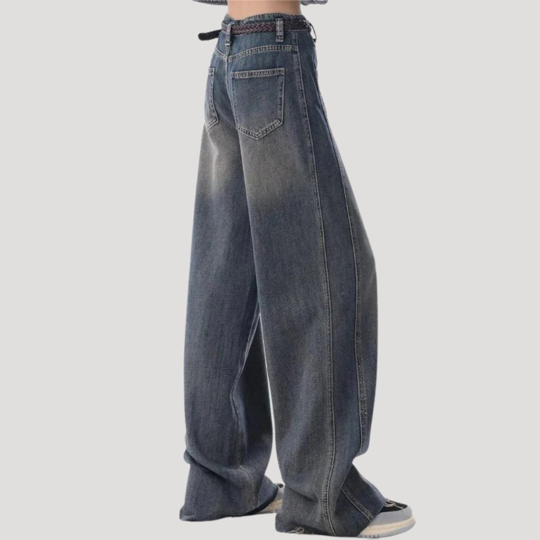 Dam baggy jeans vida byxor blå lågmidjade