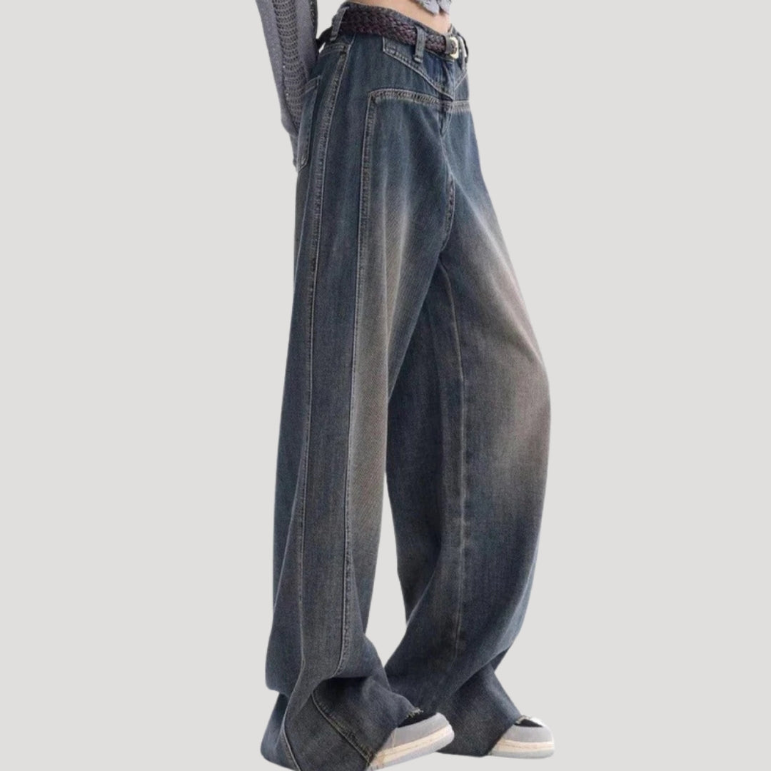 Dam baggy jeans vida byxor blå lågmidjade