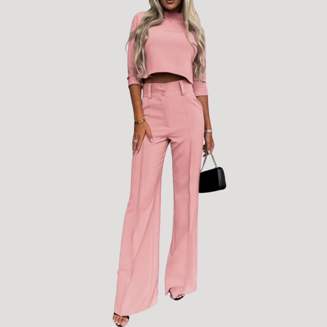 Dam matchande set sommar croppad topp och vida byxor