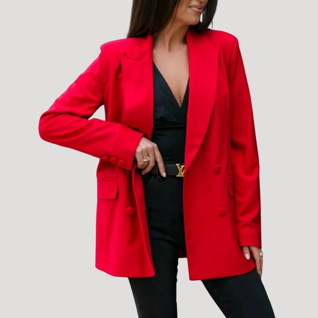Dam oversized dubbelknäppt kavaj elegant stil modern passform