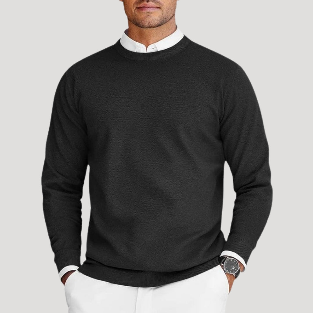 Herr stickad rundhalsad tröja långärmad pullover sommar tröjor