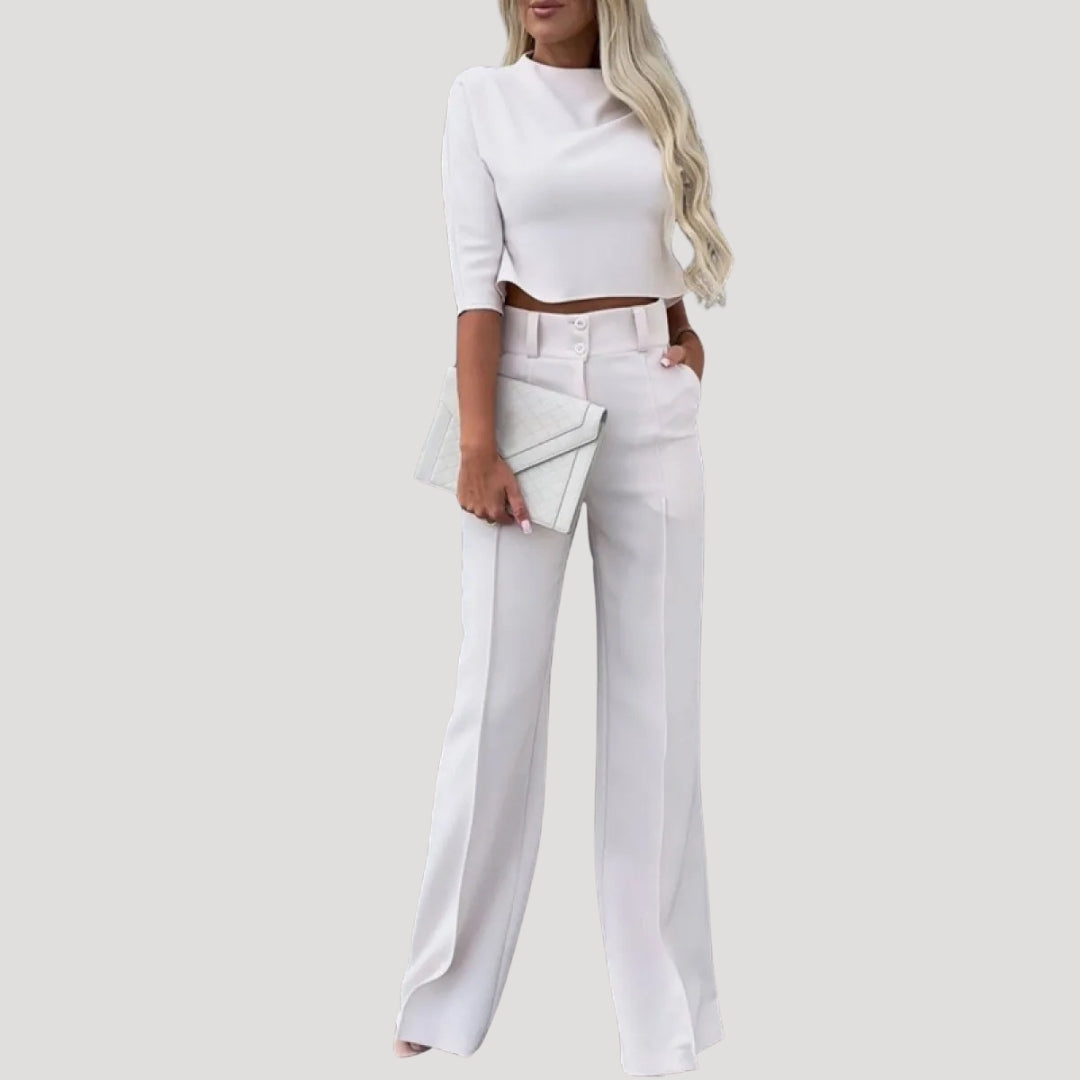 Dam matchande set sommar croppad topp och vida byxor