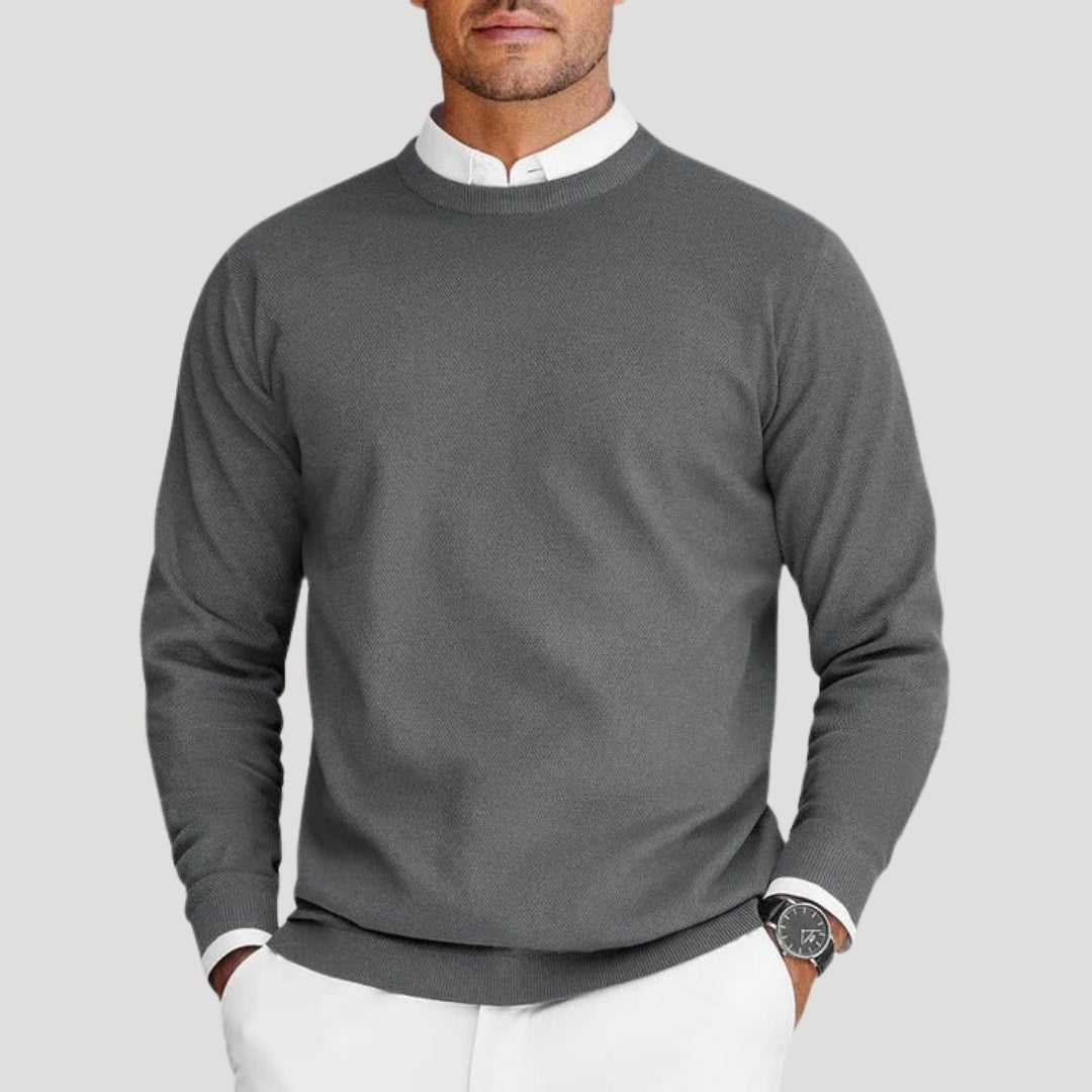 Herr stickad rundhalsad tröja långärmad pullover sommar tröjor