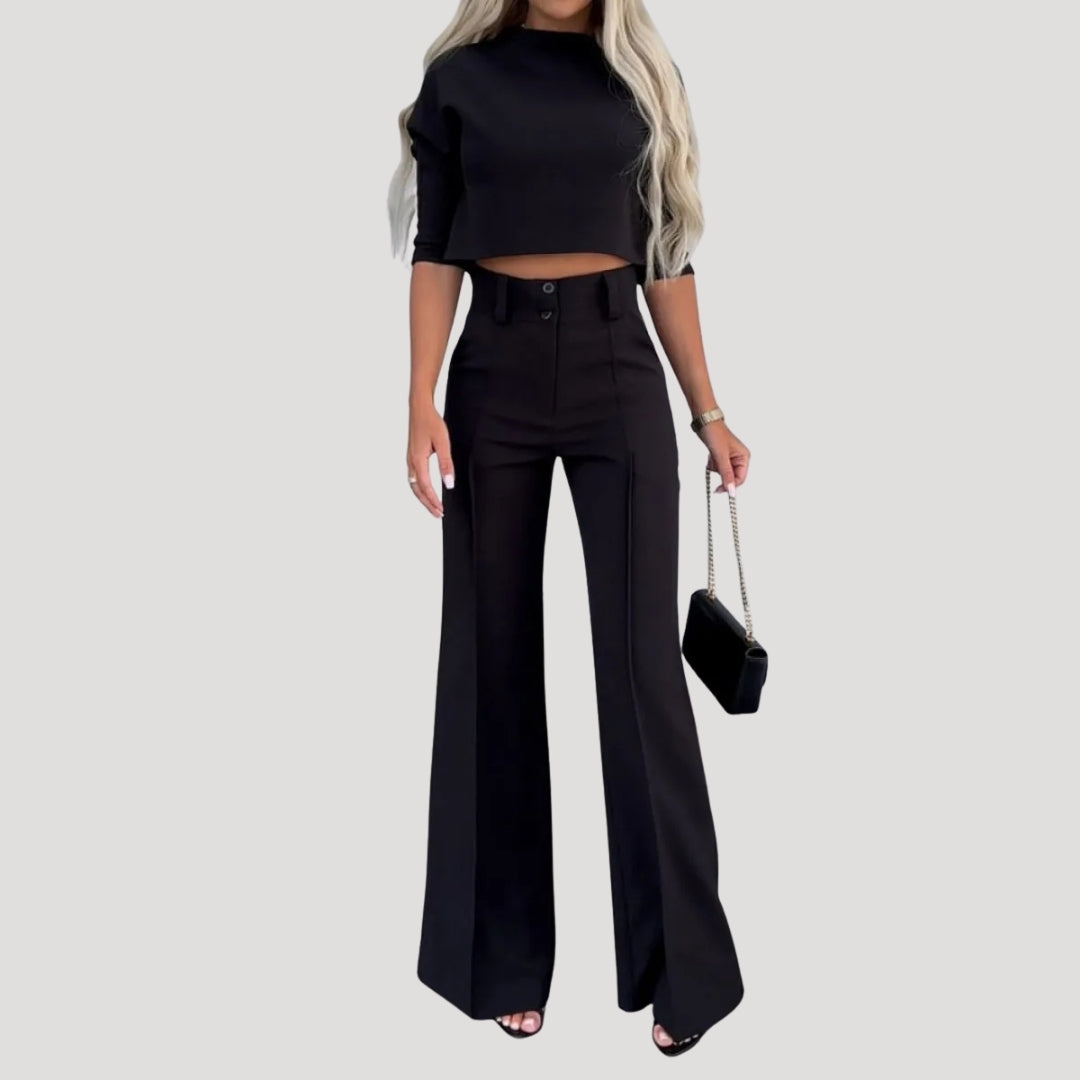 Dam matchande set sommar croppad topp och vida byxor