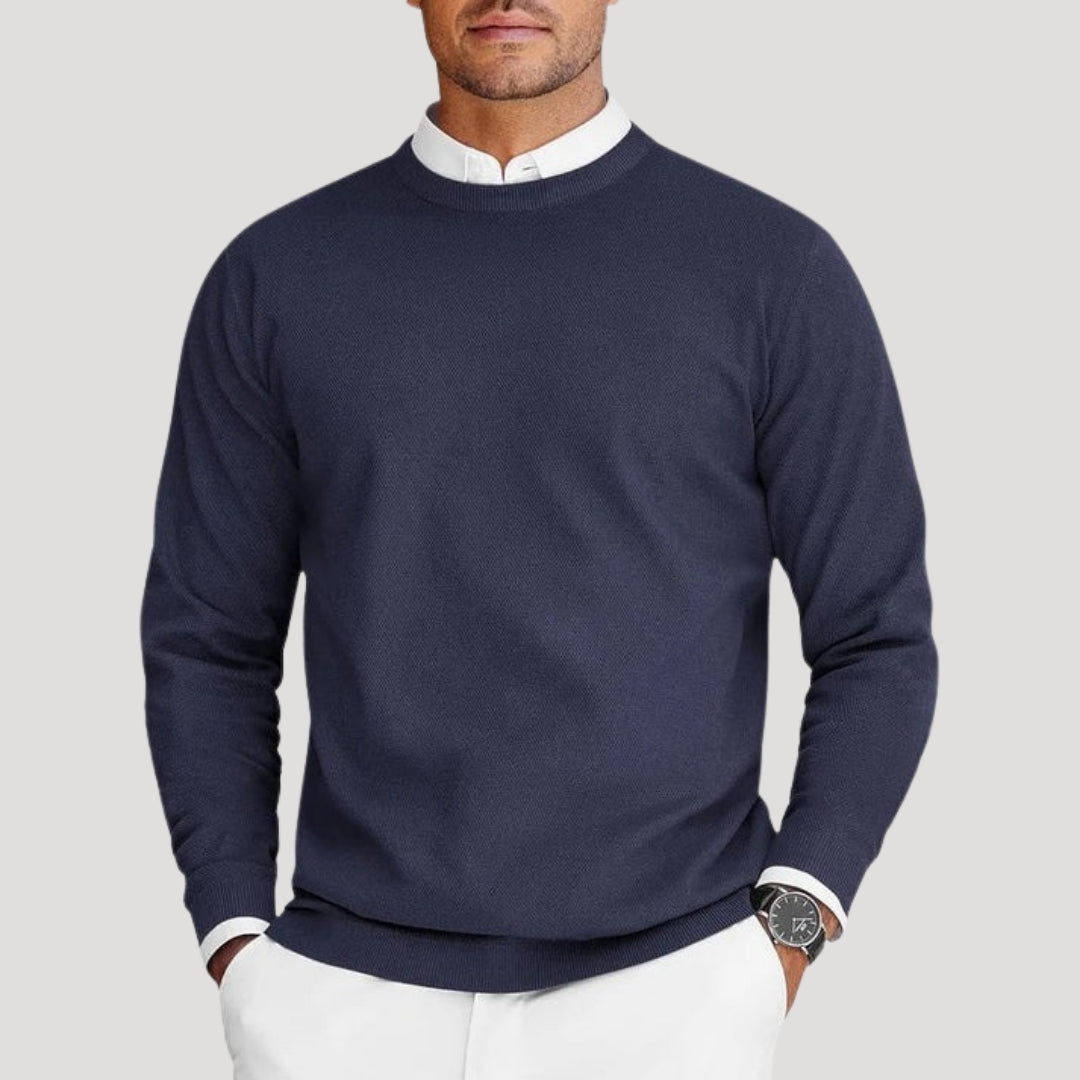Herr stickad rundhalsad tröja långärmad pullover sommar tröjor