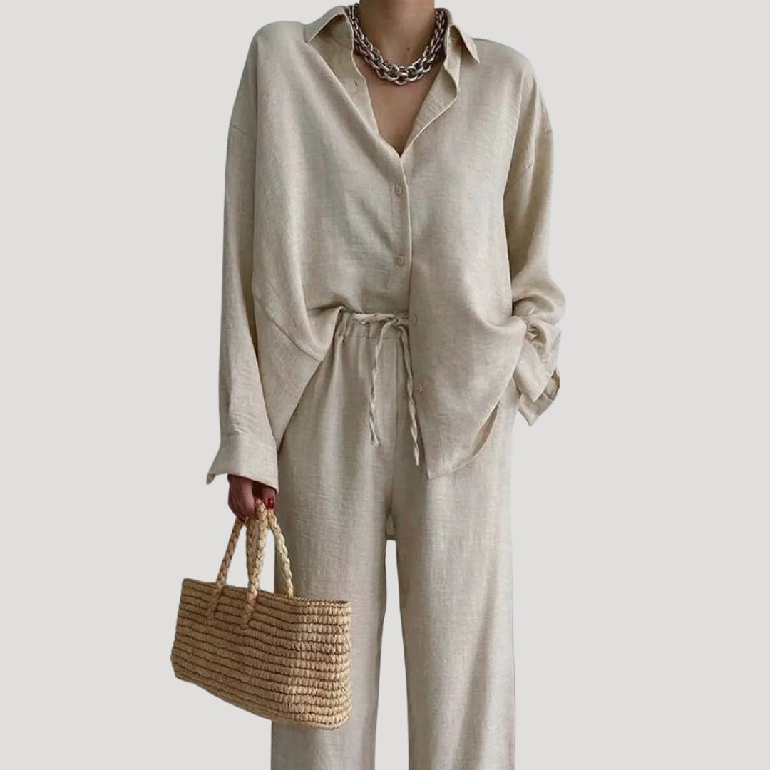 Dam matchande tvådelat set i linne