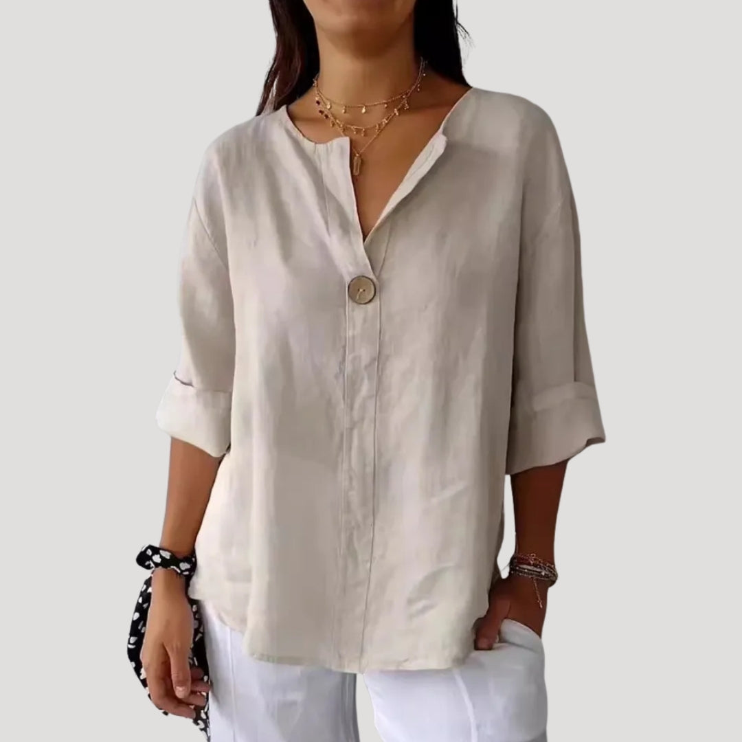 Dam snygga blusar kortärmad lös passform med knapp