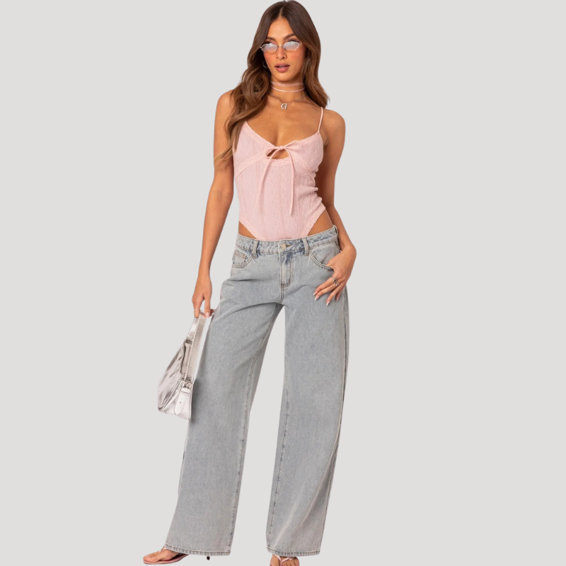 Dam Jeans Medelhög Midja Vida Ben Denim Grå