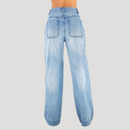 Dam högmidjade vida denimjeans med breda ben och avslappnad passform