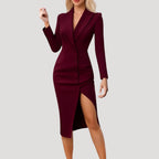 Dam kavaj klänning midi långärmad med knappar elegant stil