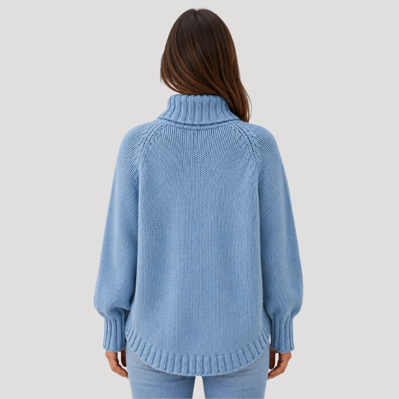 Dam Stickad Polotröja Kabelstickad Oversized Långärmad