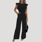 Dam jumpsuit med volangärm och knytband i midjan elegant