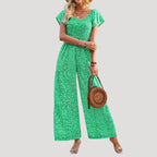 Dam mönstrad jumpsuit med smock och vid byxa