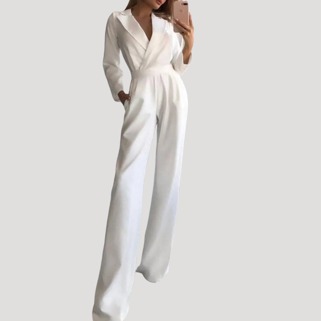 Dam långärmad skräddad jumpsuit med slagkrage