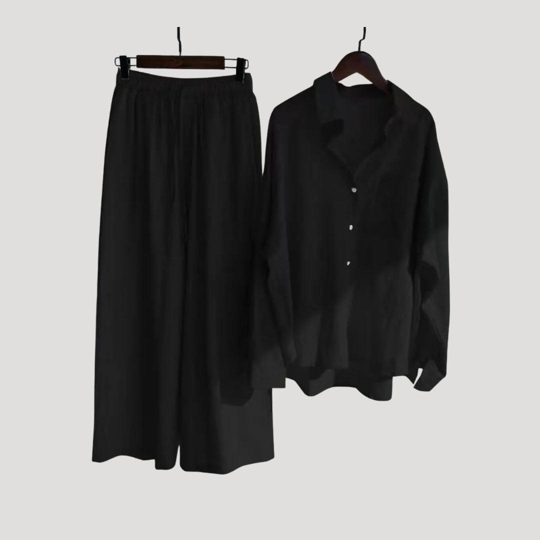 Dam linne set skjorta och vida byxor