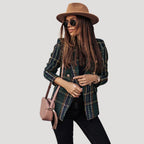 Dam rutig kavaj tweed elegant vårjacka stilren design