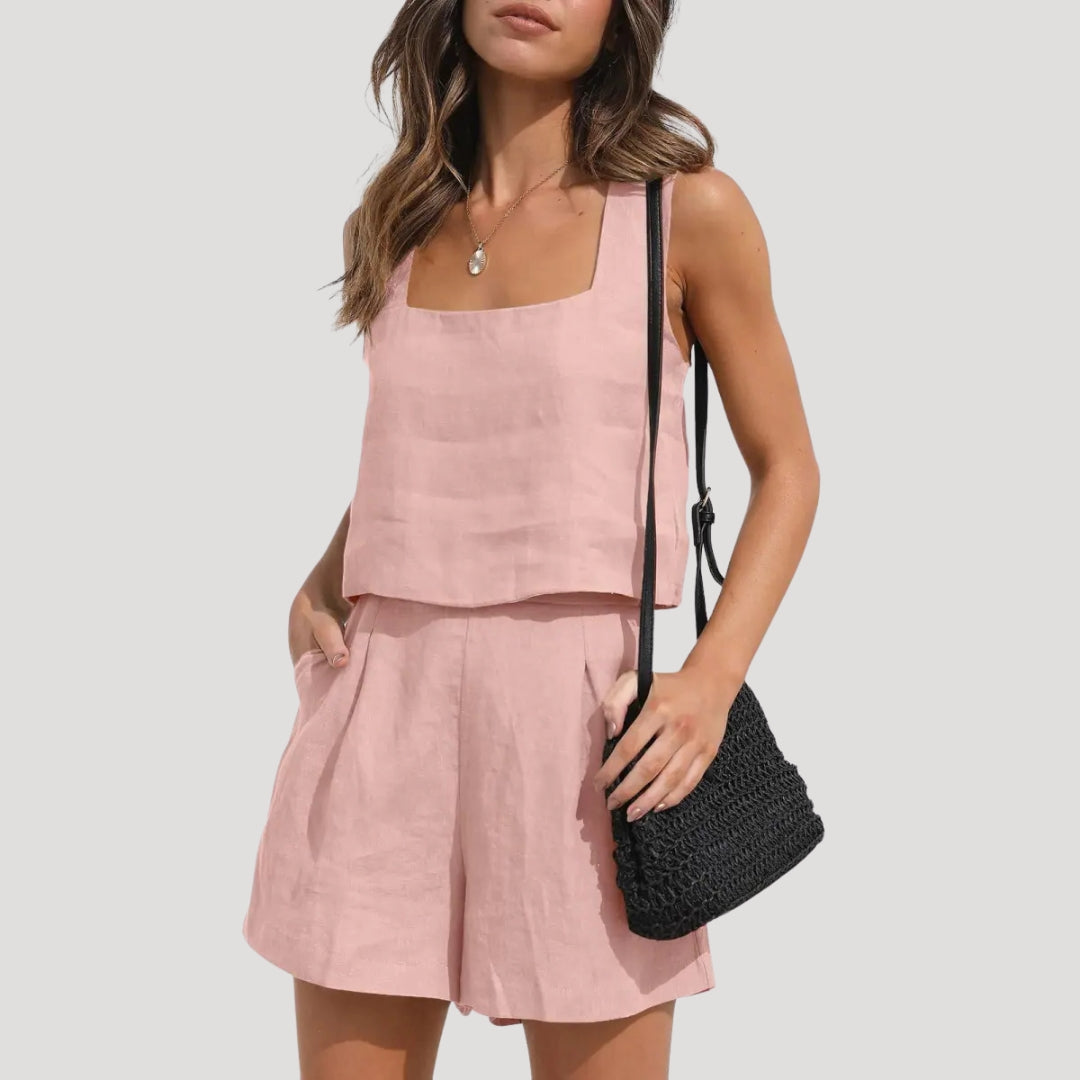Dam tvådelat linne set med topp och shorts