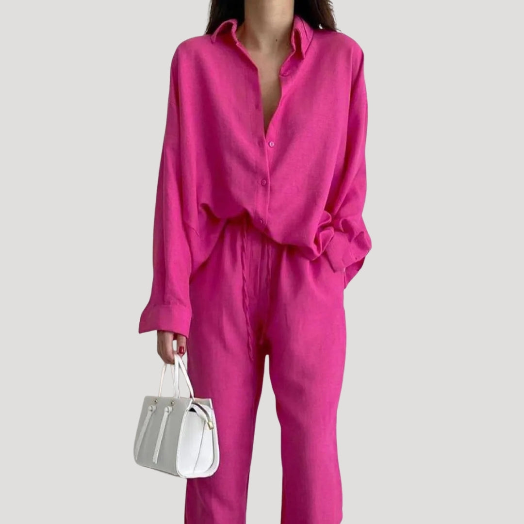 Dam matchande tvådelat set i linne