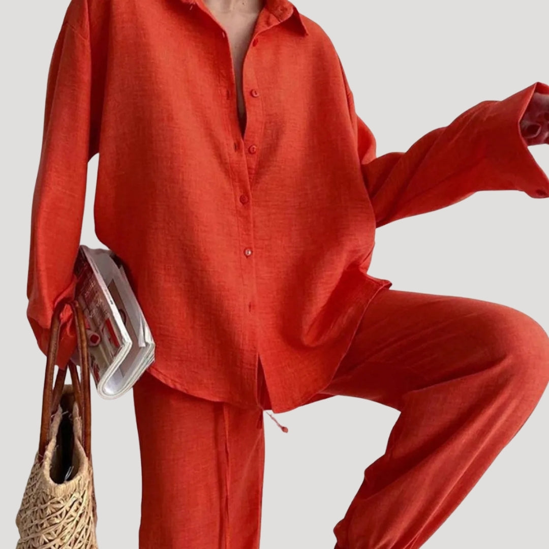 Dam matchande tvådelat set i linne