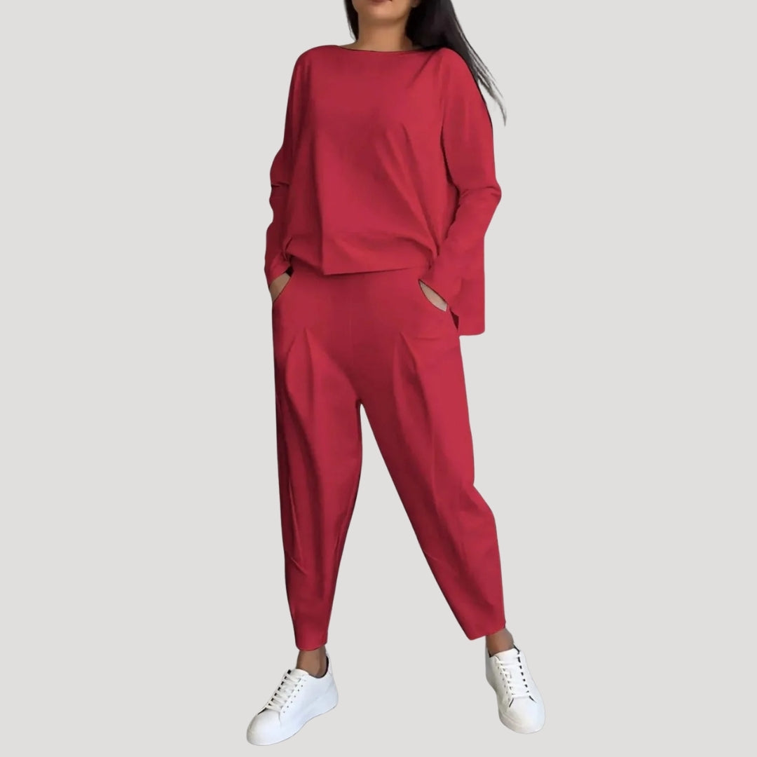 Dam långärmat tvådelat set topp och byxor