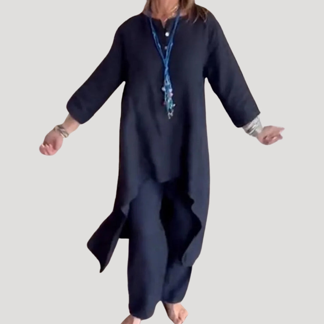 Dam tvådelat linneset matchande set sommar med tunika