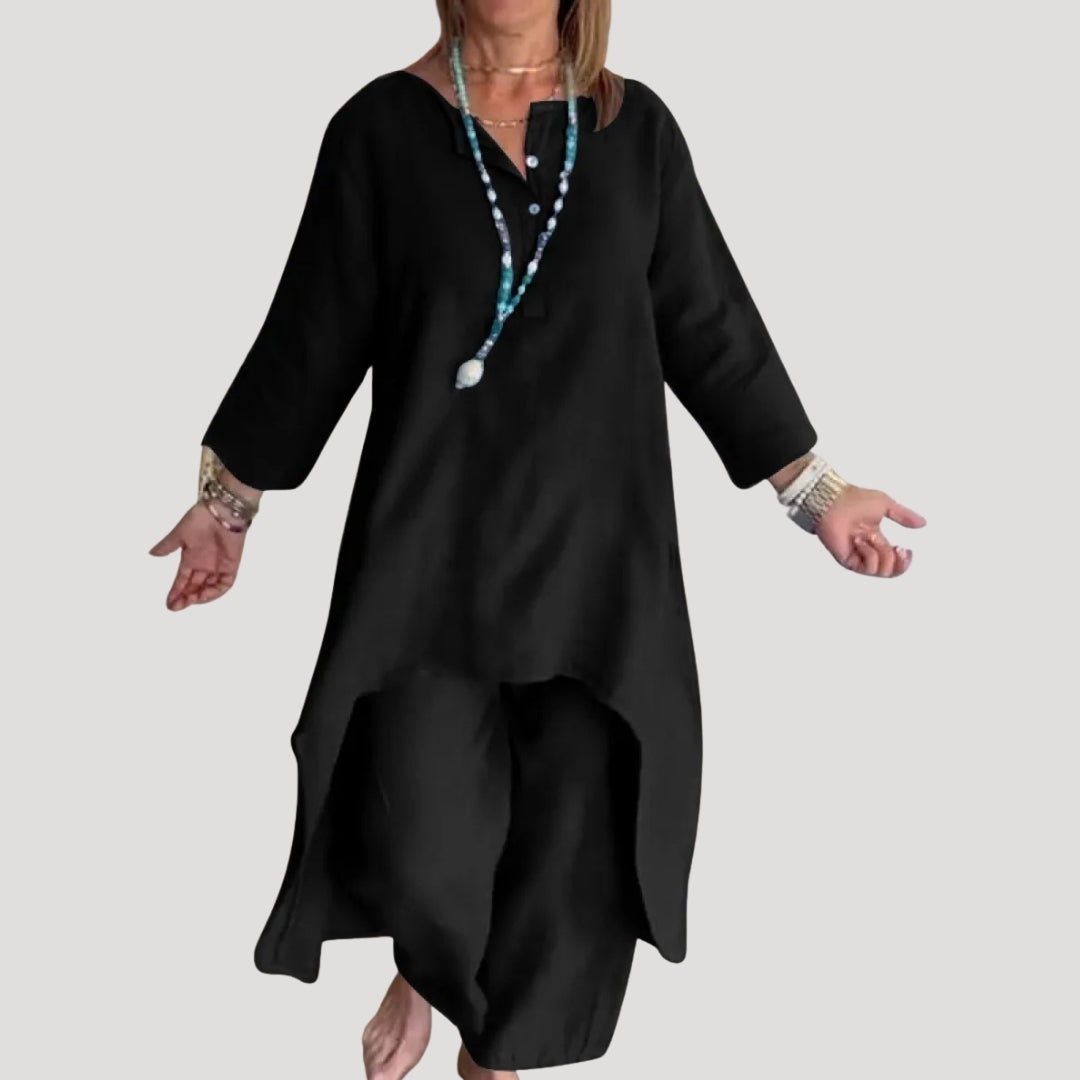 Dam tvådelat linneset matchande set sommar med tunika