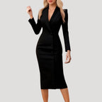 Dam kavaj klänning midi långärmad med knappar elegant stil