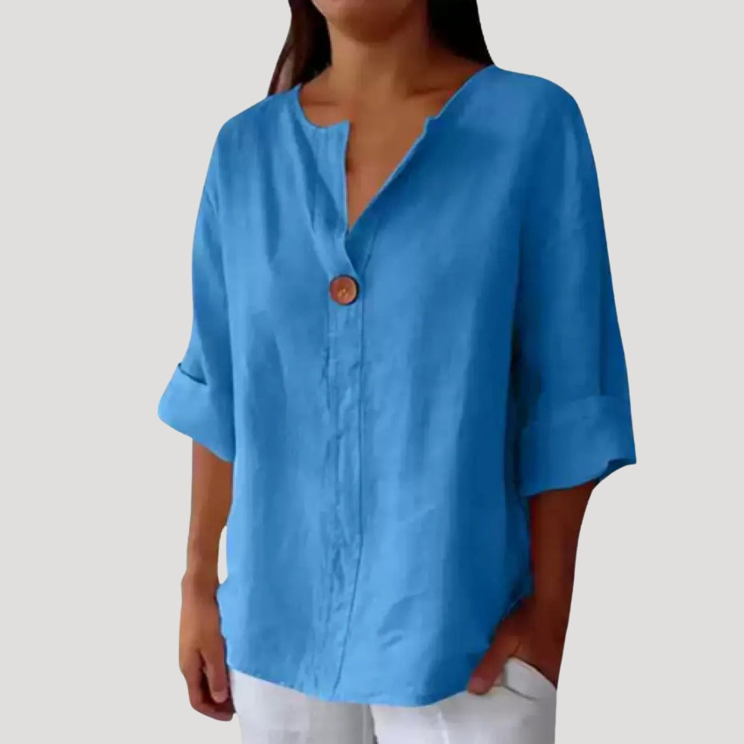 Dam snygga blusar kortärmad lös passform med knapp