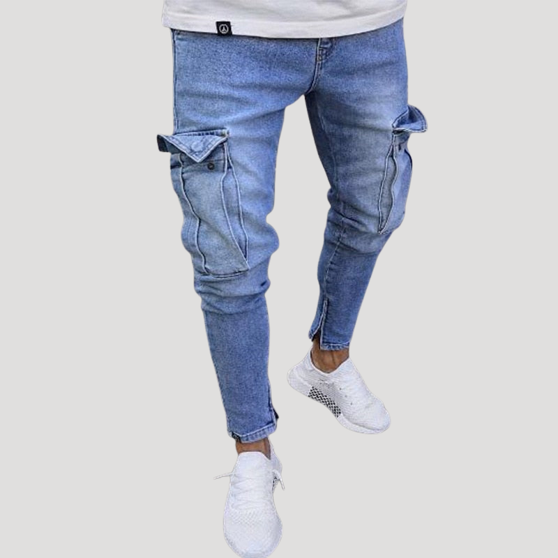 Herr Cargo Jeans Slim Fit Med Fickor Denim Passform