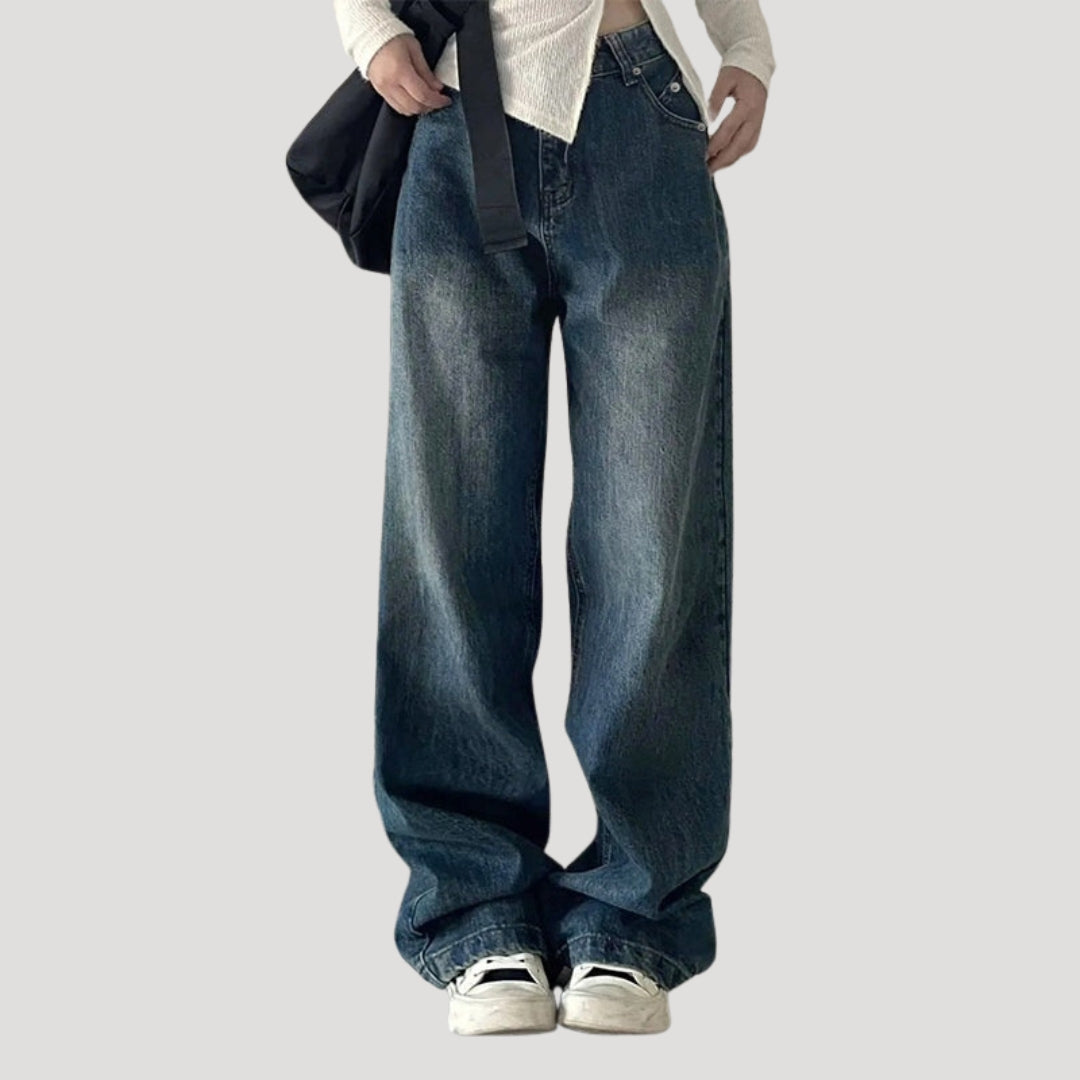 Dam mörkblå baggy jeans med vida ben och lös passform